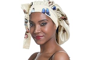 SENGTERM Bonnet de Nuit en Soie Femme aux Cheveux Bonnet en Satin Bonnet de Nuit Large Bande Soyeuse élastique à Double Couche pour Femmes Noires aux Cheveux Longs et bouclés