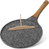 YASHE Non-stick crepe maker 26 cm, non-toxic, PTFE and PFAS free | Cast Aluminium Flat Pan with Wood Effect Handle and Spread