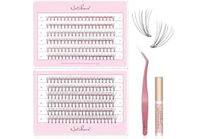 Natuhana Pestañas Postizas Cluster Lashes Kit,DIY Extensiones de Pestañas Pelo a Pelo com 240 PCS,8-15mm Mixto 0.07mm Naturales Eyelash con Pinzas y Pegamento(10P, Negro, 8-15mm)