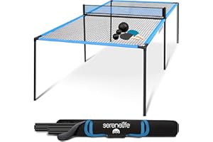 SereneLife Trampoline Ping Pong Table, Heavy Duty Powder Coated Steel Frame and Connectors, Full Size 239cm Hand Pong Game Table with Paddles, Small and Large Balls, Indoor Outdoor Beach Game Room