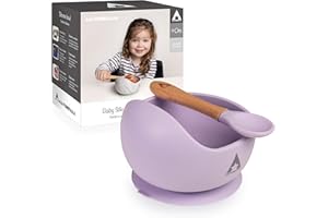 AllStoreItalia® | Ciotola in Silicone con Ventosa per Neonato e Bambino | Set Prima Pappa Svezzamento | Facile da pulire, Aderente, Anti Odore e Senza BPA | Adatta a Lavastoviglie e Microonde | Viola