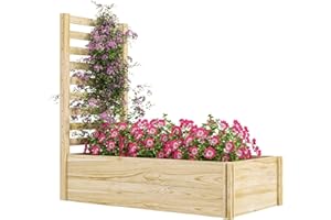 Outsunny Jardinière avec Treillis carré Potager en Bois 115 x 60 x 110 cm Effet Bois Naturel