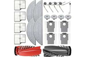 DianSung accessoires pour Roborock Saros 10 robot aspirateur pièce de rechange, 1 Brosses à rouleau + 4 chiffon de nettoyage + 4 bord Chiffon + 4 sac à poussière + 4 brosses latérales + 4 filtres