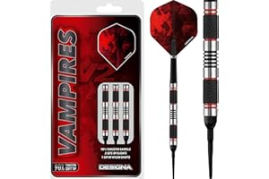 DESIGNA DARTS Vampires V2 | 90% Tungsten Barrel Soft Tip Dart Set with Shafts and Flights, M1, 18g (D9774)