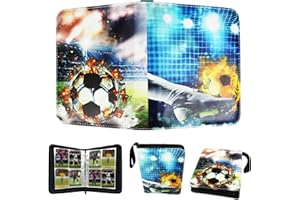 LINSEY Karten-Sammelalbum, 4 Taschen, 50 Seiten, Kapazität für 400 Karten, Album für Sammelkarten,Trainer Sammelkartenalben，Zur Aufbewahrung von Sammelkarten,Brettspielkarten. (Fußball)