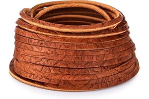 TeeLiy 3 mm lange Echtlederschnur, flach, Vollnarbenleder, Schnürschnur, Flechten, Schnürung für Handwerk, Schnürsenkel, Halskette, Schmuckherstellung, Wester-Cowboy-Muster, 4,5 m