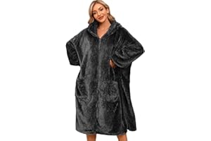 Voqeen Hoodie Decke Damen Oversize Unisex Warmer Kapuzenpullover Hoodie Blanket Pullover Sweatshirt Mit Kapuze Taschen Reißverschluss für Erwachsene und Jugendliche