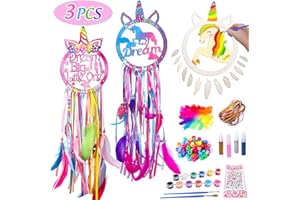 vamei 3STK. Einhorn Traumfänger Bastelset Basteln Kinder Handgefertigt Kinderzimmer Deko aus Holz Einhorn Malset für Kinder Mädchen 4 5 6 7 8 Jahren Einhorn Geschenke Geburtstag