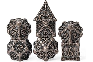 Cusdie Metal Dice with Tin Box, 7 PCs DND Metal Dice, Dagger Design Polyhedral Dice Set, for Role Playing Game D&D (Red Copper)
