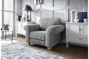 Abakus Direct Armchairs for Lounge - Elegant Ingrid Arm Chairs for Living Room Furniture with Soft Luxury Braided Chenille Fabric | Sophisticated Accent Chair in Steel Grey | 115Wx95Dx90H