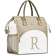 LOKASS Initial Lunch Box for Women Large Lunch Bag, Insulated Cooler Tote Bag for Work/Picnic, Personalized Mother's Day Gift for Mom/Nurse/Teacher-R