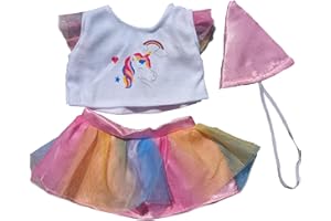 SPLODGE TEDDY PARTIES Vestiti per orsacchiotto da bambina, 40 cm, con top, cappello e gonna a forma di unicorno
