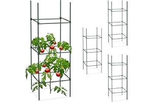 Relaxdays Rankhilfe, 4er Set, HxBxT: 90 x 32 x 32 cm, Blumen & Nutzpflanzen, Metall & Kunststoff, Pflanzenstütze, grün