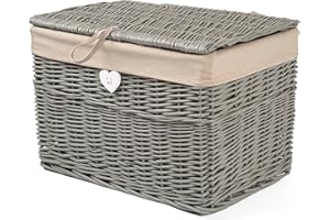 green leaves Large Wicker Basket with Lid with Liner Trunk Baby Nursery Toys Blanket Storage Chest Basket (Grey, Medium)