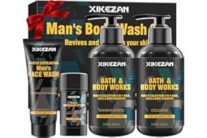 XIKEZAN Gifts for Men,Mens Body Wash Gift Set Cleansing & Hydrating Skin w/Face Wash,Deodorant,Sandalwood & Cologne 3 in 1 Hair,Face & Body Wash,Mens Stocking Stuffers Christmas Gifts for Men Him Dad Husband