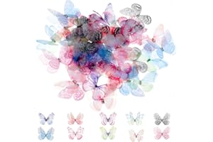 SALBSEVER 60 farfalle per artigianato, tessuto in organza, farfalle colorate 3D in pizzo a 2 strati, decorazione da parete per fai da te, matrimoni, feste, vestiti, ornamento per la casa, 10 stili