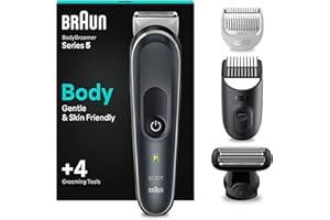 ‎BRAUN Braun Bodygroomer Series 5, Elektrischer Körperrasierer Herren mit 4 Zubehörteile, Kabelloser Trimmer für Intimbereich und Körper, 100 Min Akku, Wasserdichter Körperhaartrimmer, BG5370, Grau