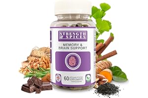 STRENGTH & SPICES100% NATURAL VEGAN FOOD SUPPLEMENTS Strength & Spices Memory Booster and Focus Supplement with Ginkgo Biloba and 22 Super Ingredients, Plant-Based Brain Supplement for Improved Mood, Clarity, and Alertness, 1000mg, 60 Capsules