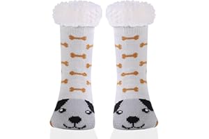 HERYEBING Kids Slipper Socks Boy Girl Chunky Knit Non Slip Socks Cosy Soft Fuzzy Warm Socks Child Thermal Socks Toddler Winter Socks Home Socks Bed Socks Thick Fleece lined Christmas Stockings