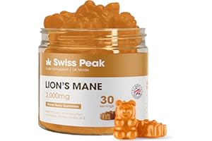 Swiss Peak Lion's Mane 2000mg Max-Strength Gummies, Ginkgo Biloba, Citicoline, Cordyceps, Vitamins B5, B12, 30 Pieces, UK Made | Mental Clarity, Effective Alternative to Capsules and Tablets