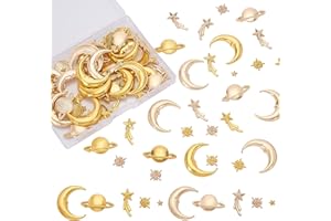 OLYCRAFT 120 pièces Remplisseurs de Résine sur Le Thème du Cosmos Alliage Fournitures de Résine Époxy Star Moon Planet Meteor Accessoires de Remplissage pour la Fabrication - Or et Or Clair