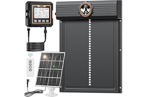 MASTERFUN Grande Porte Poulailler Automatique Solaire avec Contrôleur Étanche, Porte Automatique Poulailler Solaire en Aluminium avec Capteur de Lumière, Minuterie, Fonction Anti-pincement, 24.0 x 27.5 cm