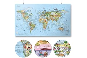 Surftrip Map by Awesome Maps - Mappa del mondo illustrata per i surfisti - riscrivibile - 97,5 x 56 cm