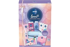 NIVEA Love Indulge Time Gift Set (9 Products) – Women's Gift Set – Includes Shower Gel, Anti-Perspirant, Body Lotion, Skincare Products - with Affirmation Cards and Cosmetic Bag