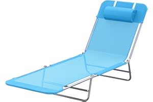 Outsunny Lettino Prendisole Pieghevole con Schienale Reclinabile e Cuscino, Sdraio da Giardino, Spiaggia e Campeggio, Blu