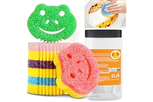 VOWOBEST Temperatur-Spülschwamm Küchenschwämme, 5 Stück Colors Doppelseitiger Topfreiniger Putzschwamm mit Behälter, Nicht kratzend Reinigungsschwamm Schmutzradierer für Geschirr, Küche, Backofen