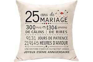 Hasodeo 25 Ans de Mariage Cadeau pour Mari Femme Idée Cadeau pour 25ème Anniversaire De Mariage Couples Famille Pote Amis Saint-Valentin Personnalisée Décoration 45 X 45 (25ans)