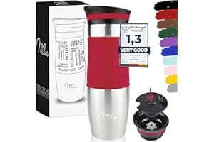 Milu Tazza termica da viaggio per caffè 370ml 450ml - 100% a Prova di perdite - Isolata Tazza di caffè e tè da portare via Tazza Termica da bere in acciaio inossidabile - Caldo e freddo (Rosso, 450ml)