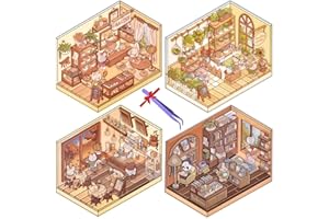 JADYON 4 set di adesivi 3D, divertenti scene di adesivi fai da te, crea la tua stanza dei fiori, bar, libreria, panetteria, adesivi per scene in miniatura di cartoni animati 3D per bambini, antistress