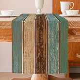 Table Runner Turquoise 40 x 140 cm Planks Antique Old Rustic Wood Modern Spring Table Runner Doilies Seasonal Kitchen Table Decoration Washable Indoor Holiday Party Table Decor