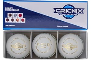 Cricnix Cricket Ball Gold White Leather 142g (1-Pack/3-Pack/6-Pack) for Practice or Training