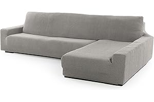 FAVERTI® Funda Super Elástica Chaise Longue Brazo Largo Derecho (Visto de Frente) | Modelo NOVELE | Gris Claro | Protector de Calidad de Tejido Jacquard Tacto algodón