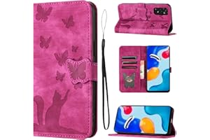LSPCASA Funda para Xiaomi Redmi Note 11 / Redmi Note 11S 4G / Redmi Note 12S 4G Patrón De Mariposa De Gato Funda Xiaomi Redmi Note 11 con Ranuras para Tarjetas Funda Redmi Note 11 Rosa