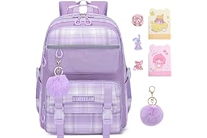 KEBEIXUAN Rucksack Mädchen, Schultasche Mädchen 1.-5. Klasse, Atmungsaktiv Schulrucksack mit Pom-Pom-Anhänger und Brustgurt