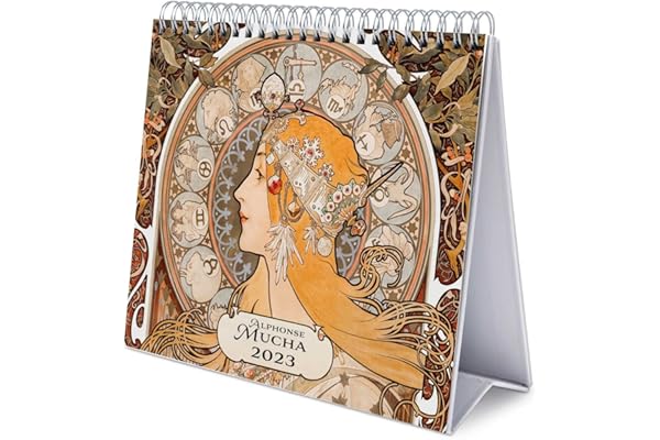 Grupo Erik - Calendrier de Bureau 2023 Alphonse Mucha - 12 Mois, 20 x 18 cm, Calendrier Mensuel en Français, Janvier 2023 à Décembre 2023, Certifié FSC, avec Support Rigide, CS23032