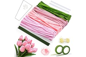 Chumix Ensemble de 400 Cure pipes en forme de fleur, Fil chenille artisanaux avec étamines, Ruban cadeau en 4 couleurs, Parfait pour les projets d'artisanat de bricolage Devenez un cadeau