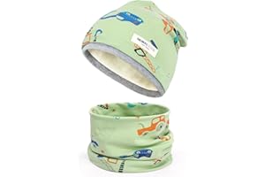 Kinder Beanie Mütze & Loop Schal Set, 95% Baumwolle Mütze Schal Set Mädchen Jungen 2-8 Jahren, Schlauchschal Warme Wintermütze Strickmützen für Herbst Winter Frühling