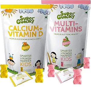 Super Gummy Calcium & Multivitamin Gummies for Kids, Strong Bones & Joints, Overall Growth (Combo 2 Pack, 30 Chewable Gummy Bears Per Pack)