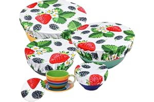 PHOGARY 5 coperture per alimenti, riutilizzabili, in tessuto, con elastico, coperchio estensibile, in tessuto impermeabile, per ciotola in vetro alato, Motivo Della Fragola