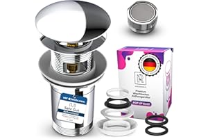M. ROSENFELD HOME Garniture de vidage lavabo avec trop-plein chrome + fixation robinet pour robinet - mousseur M24 + robinet de vidange POP UP en laiton 4 joints de rechange - installation avec notice