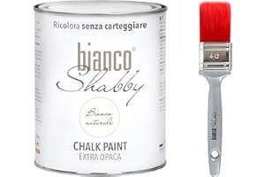 bianco Shabby® Peinture Craie & Vernis Toutes Surfaces – 1L Blanc Naturel Chalk Paint Mate & Pinceau 40mm Meubles & Murs - Deco Maison Vintage & Déco Meuble Bois