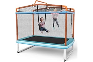 LIFEZEAL Cama elástica Infantil 3 en 1, Trampolín con Columpio Desmontable y Barra Horizontal, Cama elástica Rectangular de jardín para niños, 190 x 124 x 222 cm para Exterior e Interior