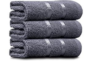 Towelogy® Luxury Egyptian Cotton Face Cloth Flannel Fingertip Towels Set 500 GSM Supersoft and Highly Absorbent Washcloths 30x30 cm (Pack 3, Charcoal Grey)
