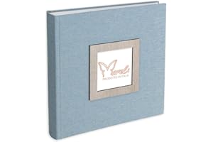 Mareli Album Fotografico 31X31 80 pagine con velina Copertina in tessuto di Lino Celeste con portafoto in legno in copertina