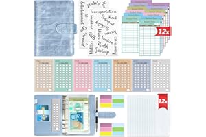 WENMTHG 2 in 1 Budget Planner, A6 Money Saving Wallet with 7 Savings Challenge Trackers, Budget Binder with 12 Cash Envelopes and 12 Expense Sheets, Cash Stuffing Money Organiser Book for Travel Diary, Blue