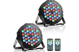 Lumières de scène LED - Czgor Projecteurs Par DJ RVB 36W avec lecture automatique activée par le son, télécommande et contrôle DMX, éclairages d'ambiance pour événements, fêtes de Noël, 2Pack